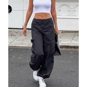 Zara black nylon cargo pants balloon parachute‎ blogger fave size medium